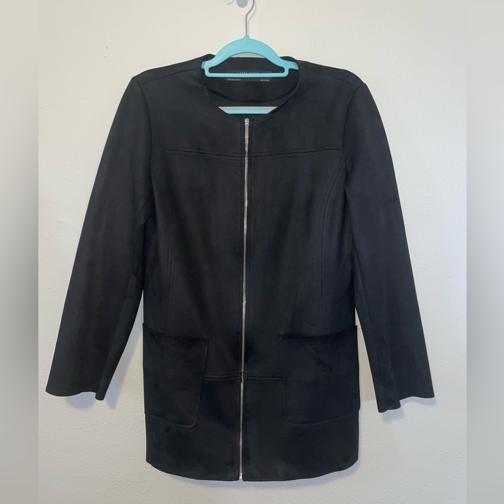 Zara Basic Collection Faux Suede Patch Pocket Full Zip Blazer Jacket